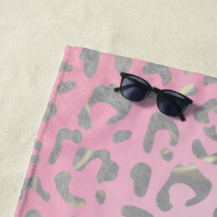 Pastel Roze Zilveren Luipaardprint Strandlaken