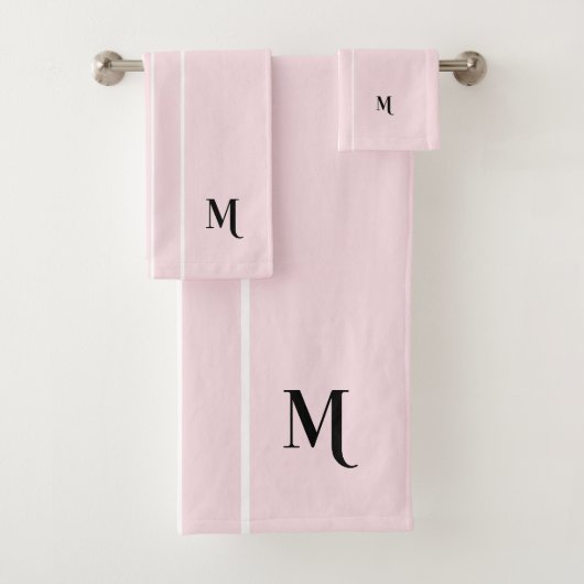 Pastel Roze Zwart Monogram Witte Racing Stripes Bad Handdoek (Insitu)