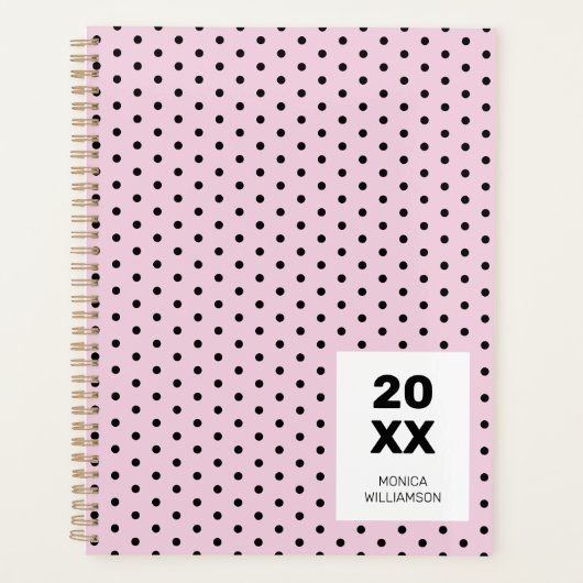 Pastel Roze Zwart Stippen Personalized Planner (Voorkant)