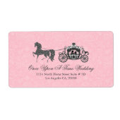 Pastel Roze & Zwart Trouwpaard & Koets Etiket (Voorkant)