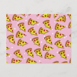 Pastel Roze Zwevende Pizza Sneden Patroon Briefkaart