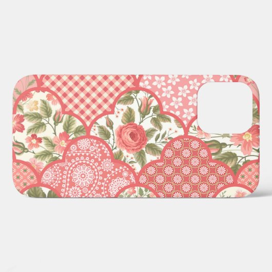 Pastel Rozen Bloemen Patchwork Patroon Case-Mate iPhone Case (Achterkant (horizontaal))