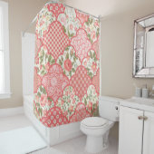 Pastel Rozen Bloemen Patchwork Patroon Douchegordijn (In situ)