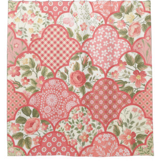 Pastel Rozen Bloemen Patchwork Patroon Douchegordijn