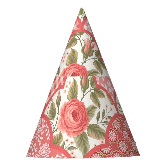 Pastel Rozen Bloemen Patchwork Patroon Feesthoedjes (Voorkant)