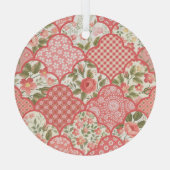 Pastel Rozen Bloemen Patchwork Patroon Glas Ornament (Achterkant)