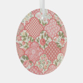 Pastel Rozen Bloemen Patchwork Patroon Glas Ornament (Voorkant Rechts)