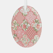 Pastel Rozen Bloemen Patchwork Patroon Glas Ornament (Voorkant links)