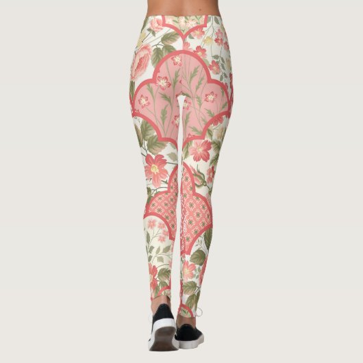 Pastel Rozen Bloemen Patchwork Patroon Leggings (Achterkant)