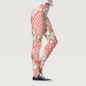 Pastel Rozen Bloemen Patchwork Patroon Leggings (Rechts)
