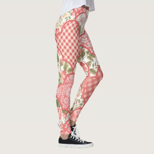 Pastel Rozen Bloemen Patchwork Patroon Leggings (Rechts)