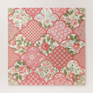 Pastel Rozen Bloemen Patchwork Patroon Legpuzzel