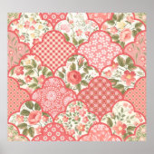 Pastel Rozen Bloemen Patchwork Patroon Poster (Voorkant)