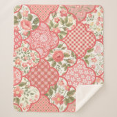 Pastel Rozen Bloemen Patchwork Patroon Sherpa Deken (Voorkant)