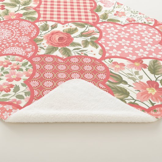 Pastel Rozen Bloemen Patchwork Patroon Sherpa Deken (3/4)