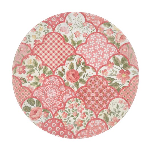 Pastel Rozen Bloemen Patchwork Patroon Snijplank (Voorkant)
