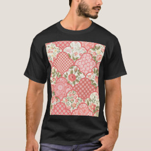 Pastel Rozen Bloemen Patchwork Patroon T-shirt