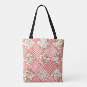 Pastel Rozen Bloemen Patchwork Patroon Tote Bag (Achterkant)