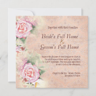Pastel Rozen & Calla Lilies Bruiloft Uitnodiging