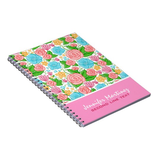 Pastel Rozen in roze blauw en beige monogram Notitieboek (Rechterzijde)