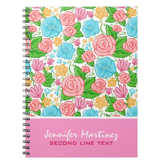 Pastel Rozen in roze blauw en beige monogram Notitieboek (Voorkant)