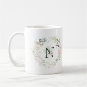 Pastel rozen met florale monogram letter N Koffiemok (Links)