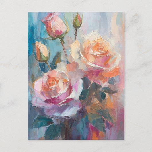 Pastel Rozen Moderne Abstracte Bloemenkunst Briefkaart (Voorkant)