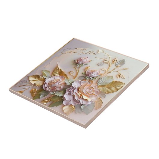 Pastel Rozen Schocculptuur Tegeltje (Zijkant)