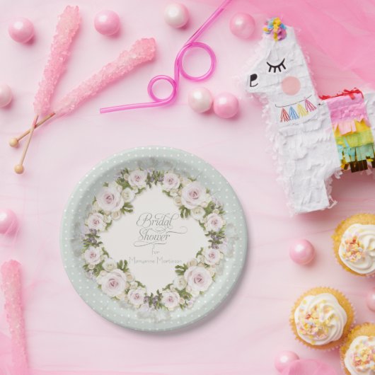  pastel Rozen succulent bladeren w Stippen bruids Papieren Bordje (Feest)