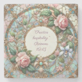 Pastel Rozentuin Aanpasbare Bijbeltekst Stenen Onderzetter (Voorkant)