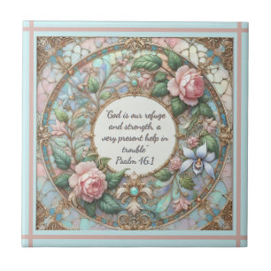 Pastel Rozentuin Roos Omlijnd Frame Lichtblauwe A Tegeltje