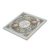 Pastel Rozentuin Roos Omlijnd Frame Lichtblauwe A Tegeltje (Zijkant)