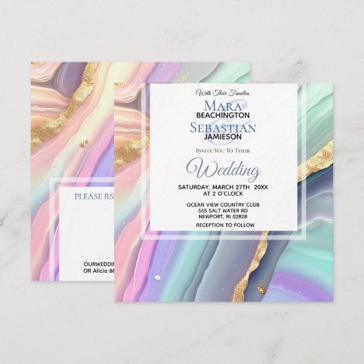 *~* PASTEL RSVP QR AGATE AR66 Gouden Bruiloft Kaart (Voorkant / Achterkant)