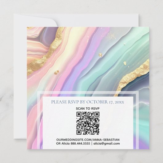 *~* PASTEL RSVP QR AGATE AR66 Gouden Bruiloft Kaart (Achterkant)