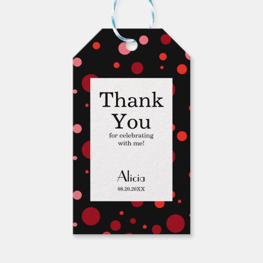 Pastel Ruby Cranberry Polka Dot Black Dank u Cadeaulabel (Voorkant)