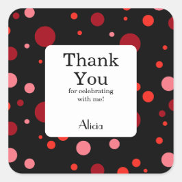 Pastel Ruby Cranberry Polka Dot Black Dank u Vierkante Sticker