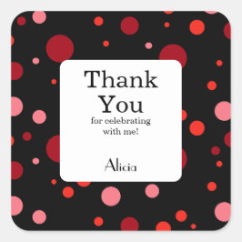 Pastel Ruby Cranberry Polka Dot Black Dank u Vierkante Sticker