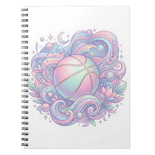 Pastel Ruimte Basketbal Aesthetic Sticker Notitieboek (Voorkant)
