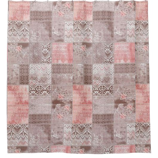  pastel Rustic Brown patchwork Douchegordijn (Voorkant)