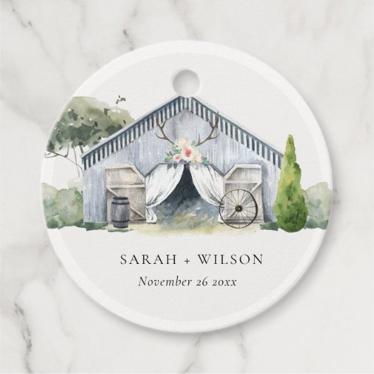 Pastel Rustic Dusky Barnyard Boerderij Theme Wedde Bedankjes Labels (Voorkant)