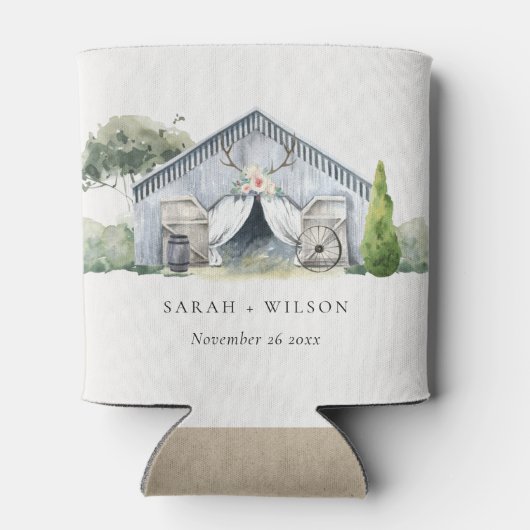 Pastel Rustic Dusky Barnyard Boerderij Theme Wedde Blikjeskoeler (Achterkant)