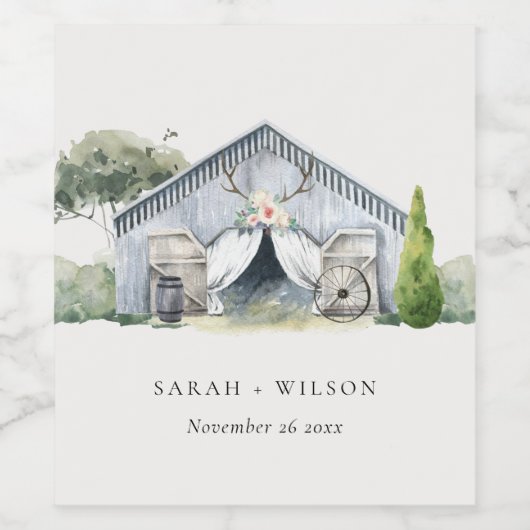 Pastel Rustic Dusky Barnyard Boerderij Theme Wedde Wijn Etiket (Enkel label)