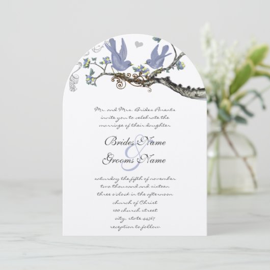 Pastel Rustic Grove Lavender  Birds Wedding Kaart (Staand voorkant)