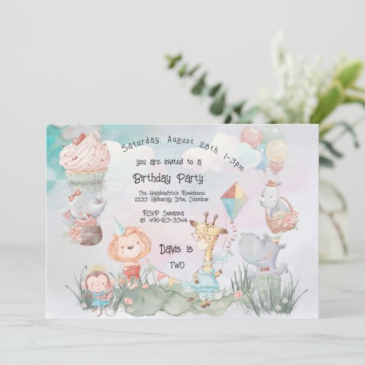 Pastel Safari Animals gepersonaliseerde Birthday P Kaart (Staand voorkant)