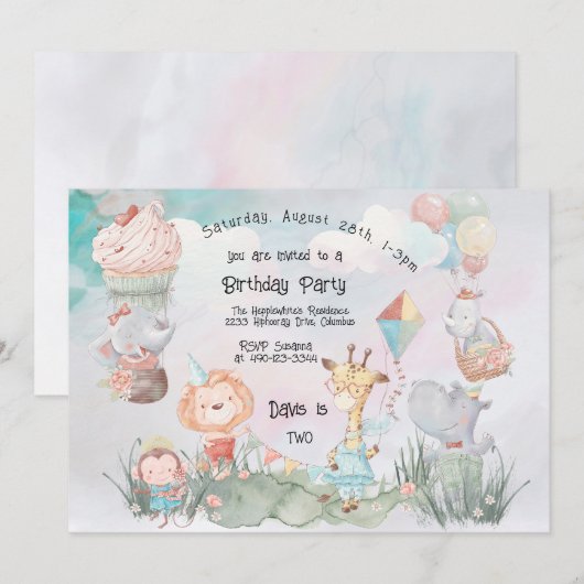 Pastel Safari Animals gepersonaliseerde Birthday P Kaart (Voorkant / Achterkant)