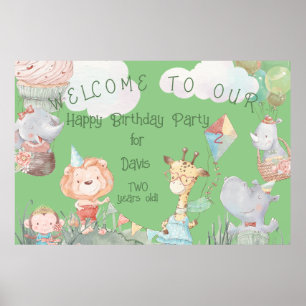 Pastel Safari Animals gepersonaliseerde Birthday P Poster