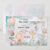 Pastel Safari Dieren Gepersonaliseerd Baby shower Kaart (Voorkant / Achterkant)