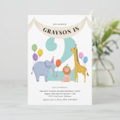 Pastel Safari Dieren Kids Verjaardagsfeest Kaart (Staand voorkant)