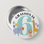 Pastel Safari Dieren Verjaardag Naam en leeftijd Ronde Button 7,6 Cm (Voorkant /achterkant)