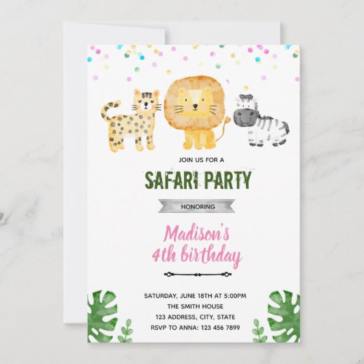 Pastel safari dierentuin uitnodiging (Voorkant)